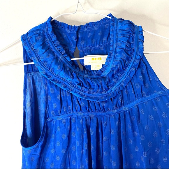 Anthropologie Maeve Blue Dot Ruffle Sleeveless Blouse - Picture 4 of 10
